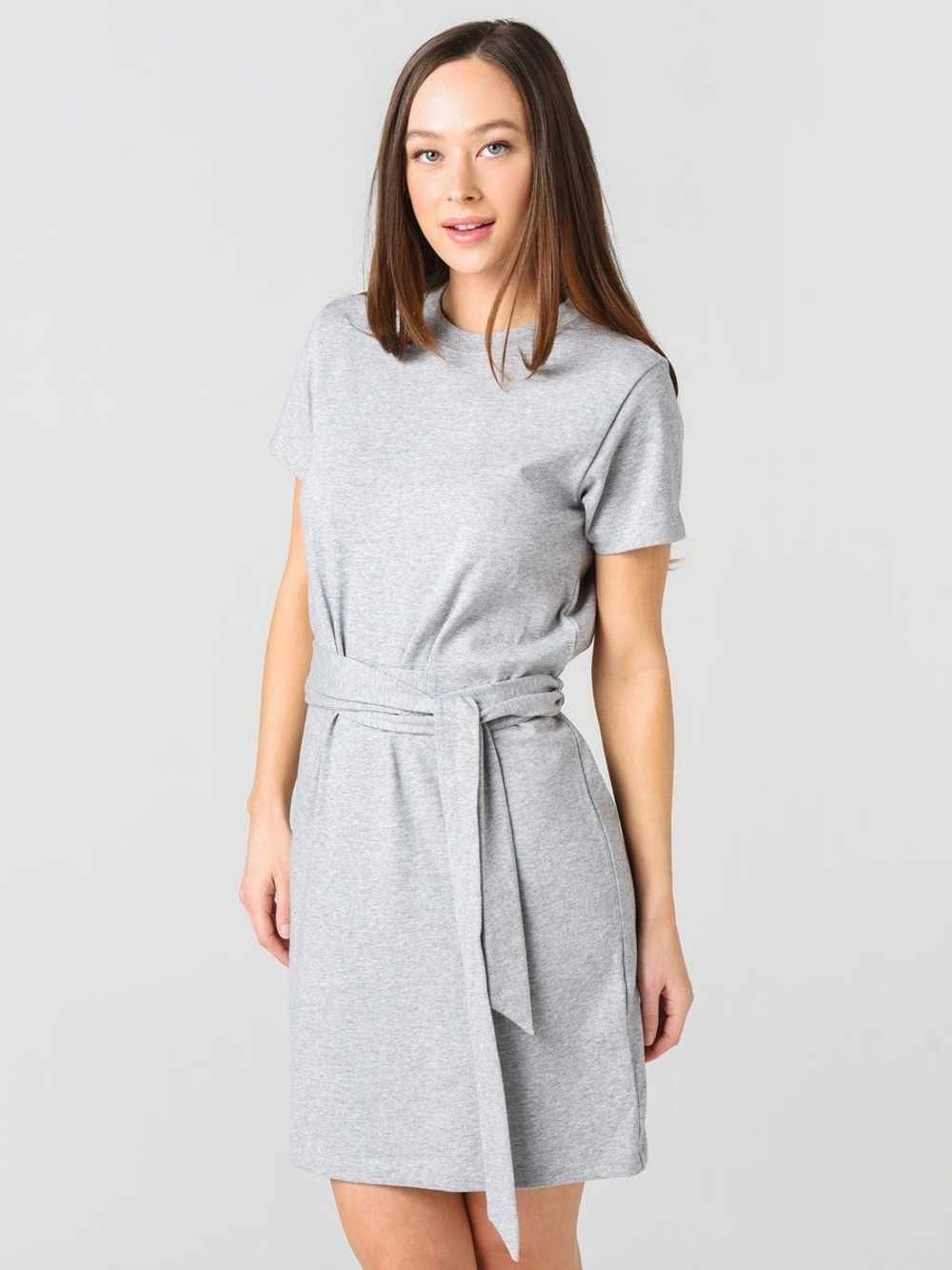 VINCE Women's Short Sleeve Waist Tie Tee Shirt Dress Gray Size Medium Casual